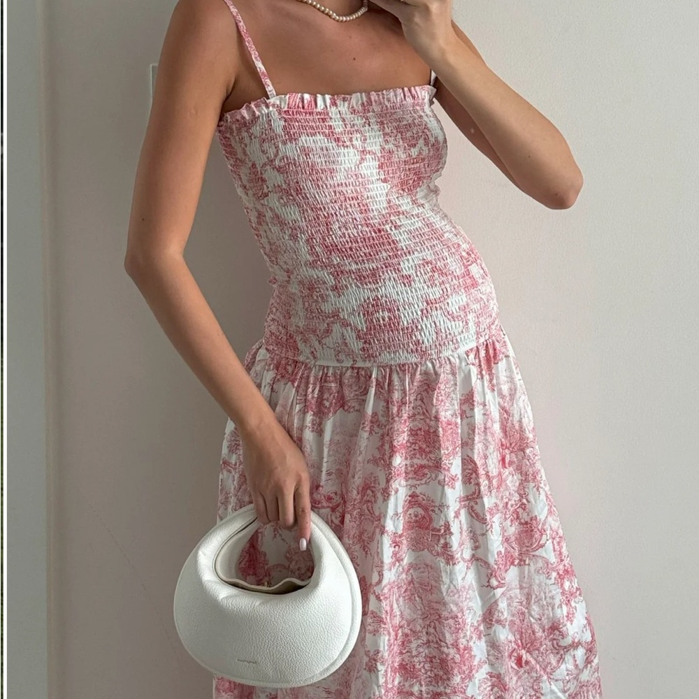 Elegant Pink and White Smocked Dress